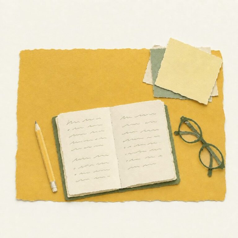 Aufgeschlagenes Notizbuch mit Stift und Brille – Deutsch lernen im Deutschkurs von A1 bis C1
